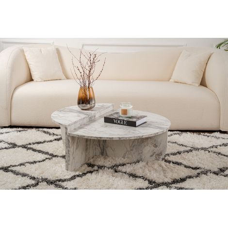 Calicosy – Table basse fixe en bois – Dimensions 90 x 60 x 30 cm – Finition marbre Freesia – Design moderne pour salon et chambre (1/10)