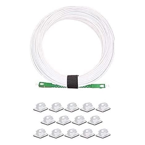 Elfcam® - Cable a Fibre Optique SC/APC a SC/APC Monomode avec 25 Pieces Clips de Cable Adhesif, Jarretiere Optique Compatible avec Orange Livebox, SFR La Box Fibre et Bouygues Telecom Bbox (7M)