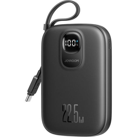 Batería externa Joyroom de 10000 mAh con carga rápida de 22,5 W y cable USB-C integrado - Negra