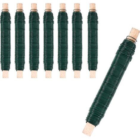 Lot de 8 Fils de Fer Vert Ø 0,71 mm - Longueur 35 m - Fil Métallique Souple pour Jardinage, Art Floral et Bricolage - Enroulé sur Bâtonnet en Bois (1/5)