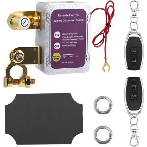 Coupe Circuit Batterie 12v, Coupe Circuit Voiture 240A sans Fil Coupe Batterie Télécommande avec Télécommande Interrupteur D'arrêt Moto Automatique pour Voiture RV ATV Camion Bateau Bus (1/4)