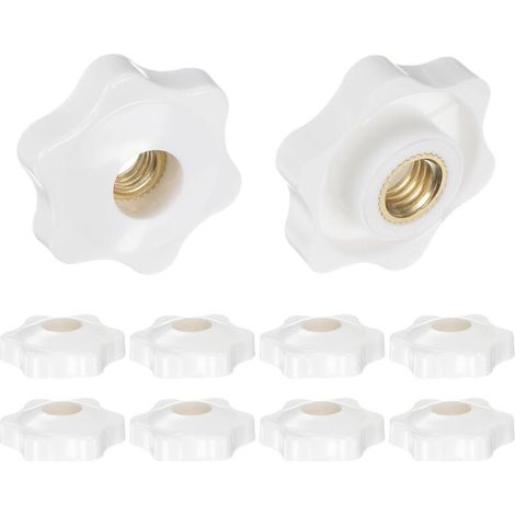 10pcs Star Knobs M8 Female Thread 32mm Plastic Head Screw-on Brass Clamping Handles with Through Hole, Threaded Hand Knobs, White (1/5)