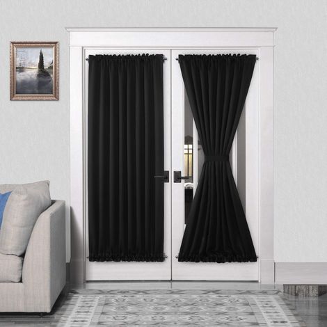 Rideau occultant Thermique avec Passe-Tringle pour Portes et fenêtres en Verre, Porte de Cuisine et de terrasse pour intimité, 137,2 x 183 cm de Long, 1 Panneau de Rideau avec Embrasse, Noir (1/5)