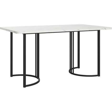 Table à manger rectangulaire 140×80cm plateau MDF imitation marbre blanc/noir pieds métal incurvé patins ajustables, table multifonction cuisine salle à manger bureau design moderne (1/5)