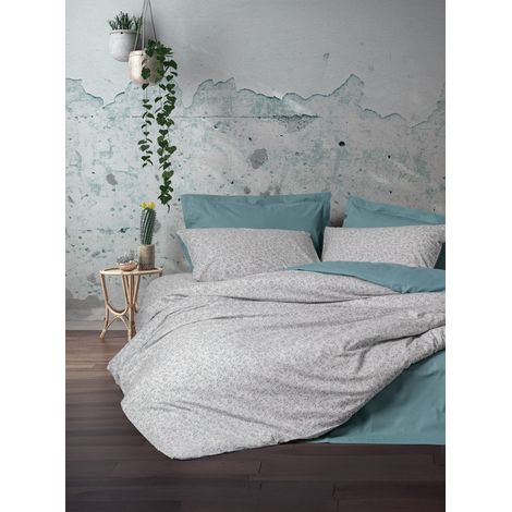 Parure de lit - 1 housse de couette 220 x 240 cm + 2 taies d'oreiller 60 x 60 cm - 100 % coton renforcé - Menthe
