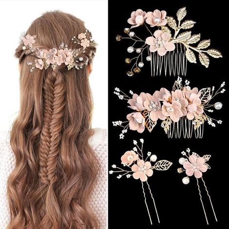 Haarschmuck für Brautjungfern, seitliche Kämme für die Hochzeitsfrisur, blumenförmige Haarnadeln (1/4)