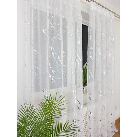 Tenda pronta all'uso 145x250 cm su nastro di bordatura in zibellino con motivo marmorizzato argento (1/4)
