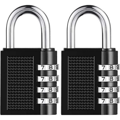 Lot de 2 cadenas à combinaison à 4 chiffres, résistant aux intempéries, pour extérieur, clôture de jardin, porte d'abri de jardin (20 x 25 mm, noir) (1/5)