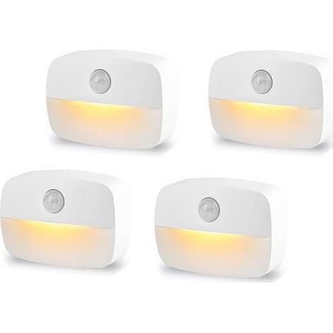 Set mit 4 LED-Nachtlichtern mit Bewegungsmelder – Batteriebetrieben – Automatische Sensoren für Treppen/Stufen/Stopps – Badezimmer/Flur/Kleiderschrank/Küche/Schlafzimmer (1/5)