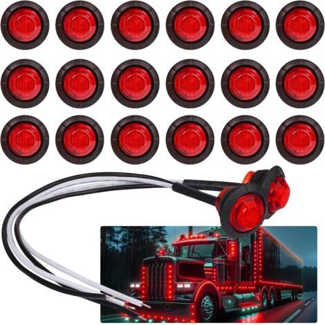 Feux de gabarit latéraux à LED 3/4 pouces, 20 pièces rouges, pour remorque, camion, camping-car, voiture, bus, fourgonnette (lot de 20) (1/4)
