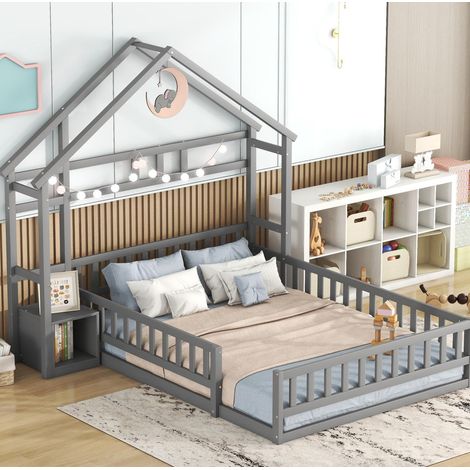 lit chambre maison rangement avec chevet 140x200 gris OKMYHOME (1/5)
