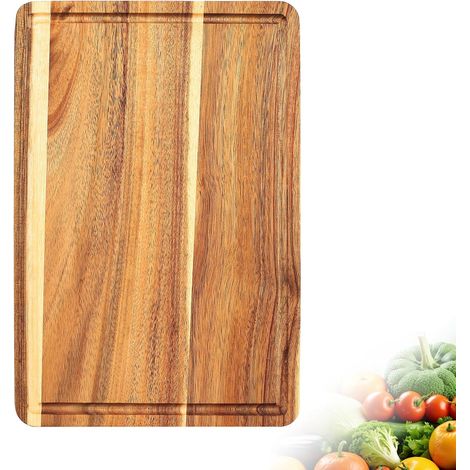 Planche a Decouper Bois, Planches à Découper, Cutting Boards, Planche à Découper en Bois avec Rainures à Jus pour Viande, Fruits, Légumes (29,5 x 19,6 x 1,5 cm) (1/5)