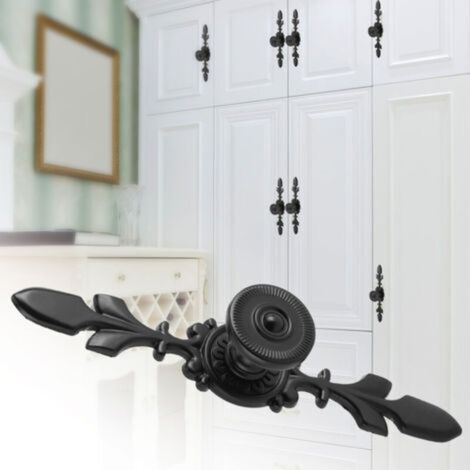 4pcs Vintage Furniture Handles Zinc Alloy Antique Style Bedroom Kitchen Drawer Pulls Black Color (1/5)