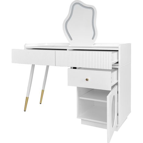 Tocador blanco con espejo LED y armario lateral 100x40x75 cm de tablero de partículas HOMVRA (1/5)