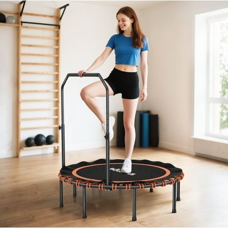 Trampoline fitness réglable avec guidon 5 positions, 32 tendeurs, cadre en acier et pieds antidérapants, pliable pour intérieur, noir – CHICFURN (1/5)