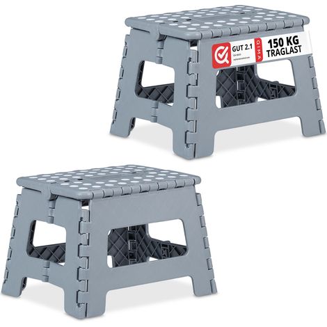 Relaxdays Klapphocker faltbar, 4er Set, Camping Hocker, Kinder Badhocker, bis 150 kg, Kunststoff, HBT: 22x35x28 cm, grau