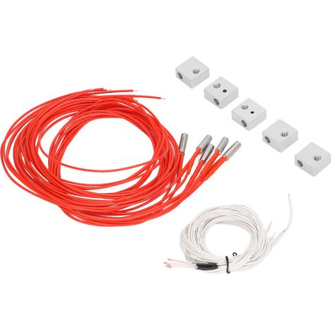 5er-Set Hotend-Teile für 3D-Drucker MK7/MK8: Aluminium-Heizblock mit 100-kΩ-Thermistor, 1 m Kabel, Heizpatrone (24 V, 40 W) (1/5)