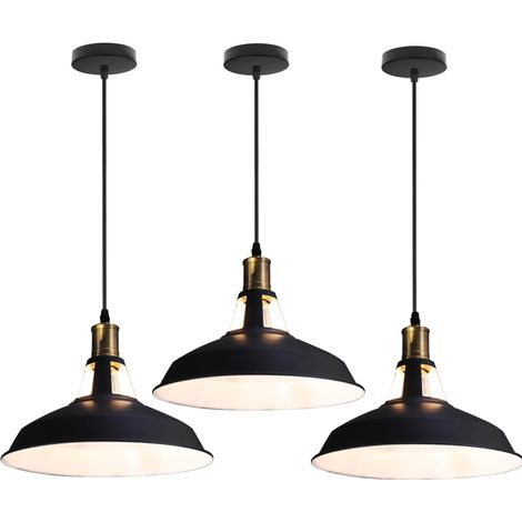 Wottes – Lustre suspension industrielle vintage en métal – Abat-jour ajustable E27 Ø27cm – Finition noire et blanche – Pour décoration intérieure