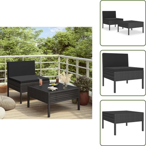 2-tlg. Garten-Lounge-Set mit Auflagen Poly Rattan Schwarz - Gartenloungeset - Loungemöbel - Outdoormöbel - Rattanmöbel - Gartenmöbel-Set (1/5)