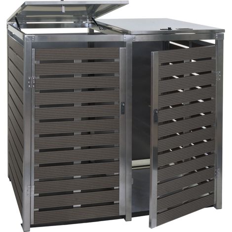 [NEUWERTIG] XL 2er/4er Mülltonnenverkleidung HHG-685, Mülltonnenbox, 117x144x102cm WPC Edelstahl 88kg anthrazit