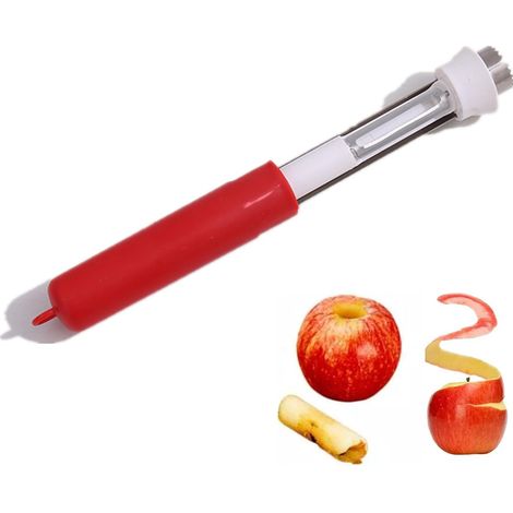 Vide-pomme en acier inoxydable, éplucheur de pommes multifonction 2 en 1, dénoyauteur de pommes, vide-pomme, vide-pomme avec poignée en ABS, rouge/vert (1/5)