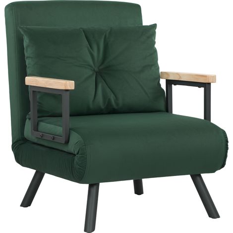 4-in-1 Velvet-Feel Single Chair Bed, with Pillow - Green (1/5)