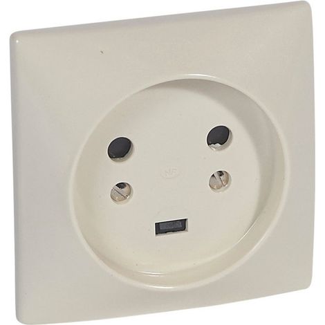 Legrand 055432 Einbausockel 20 A – 2P+T – Platte 80 x 80 – mit Klammern – Elfenbein