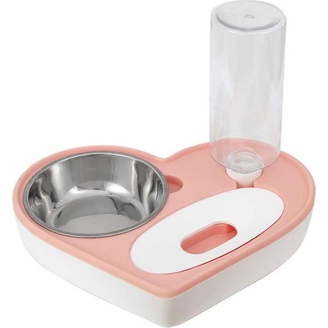 Bol d'eau et de nourriture en forme de coeur pour chien et chat, double bol pour chien et chat Distributeur d'eau automatique pour animaux de compagnie, (1/5)