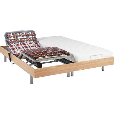 Lit électrique de relaxation tout plots + matelas latex - 2 x 80 x 200 cm - Chêne - CASSIOPEE III de YSMÉE