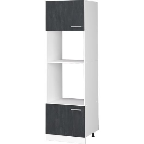 Armoire micro-ondes R-Line, Béton noir, 60cm sans plan de travail, Vicco