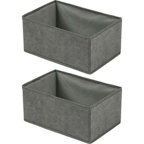 Foldable, multifunctional storage box for clothes, linen-look fabric. 2 pieces. Medium size [zipper closure] 28x14x12cm. Grey (1/5)