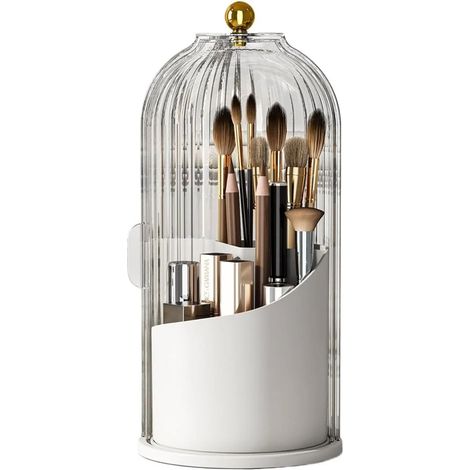 Longziming - Organisateur de maquillage rotatif à 360° avec couvercle – Boîte de rangement pour cosmétiques avec compartiments pour rouge à lèvres, eye-liner et pinceaux – Porte-maquillage élégant pou (1/5)