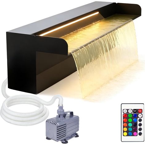 Kit Cascade Bassin Déversoir en Acier Inoxydable 30cm avec Pompe 60 W 3200 L/h Fontaine Bassin avec Lumières LED Télécommandées pour Jardin Patio ou Terrasse (1/5)