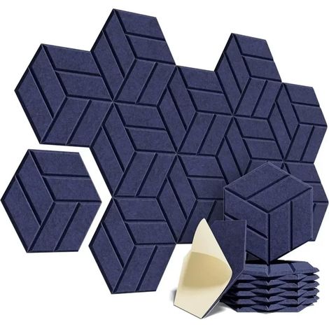 Paneles acústicos hexagonales para estudios, oficinas y salas de juegos, paquete de 12 unidades, color azul (30 x 26 x 0,9 cm) (1/5)