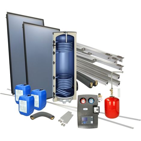 Set solaire 4plus toit plat horizontal avec ballon solaire 300 L et 2 capteurs