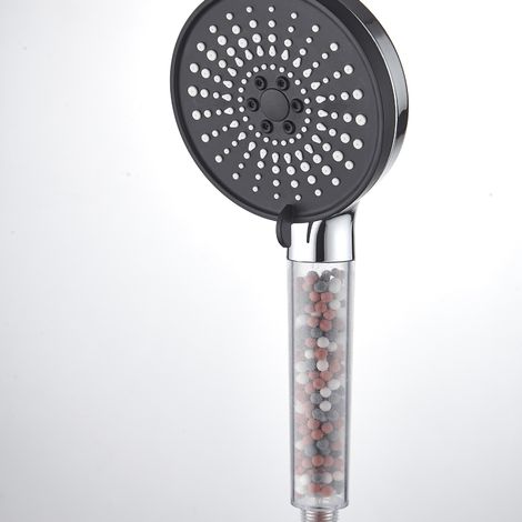 Duschkopf mit Wassersparfilter, Hochdruck-Duschkopf mit Antikalkfunktion, Regendusche mit 5 Strahlarten, schwarz (1/4)