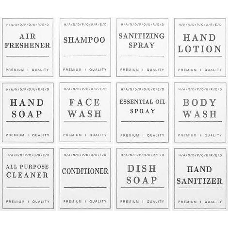 24 feuilles d'étiquettes pour flacons de salle de bain, comprenant des étiquettes pour flacons de gel douche, des étiquettes autocollantes en plastique pour savon pour les mains, shampoing et après-sh (1/4)