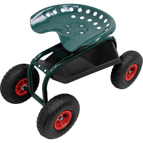 ECD Germany Asiento de Jardín con Ruedas, Taburete de Jardinería Giratorio 360° y Regulable en Altura, Carro Rodante de Acero hasta 150 kg con Superficie de Almacenamiento y Neumáticos Anchos (1/5)