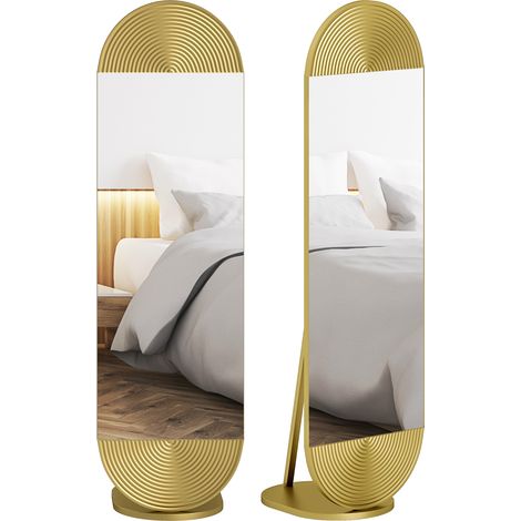 HOMCOM Wavy Full Length Mirror with Metal Frame and Base, Gold Tone