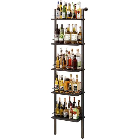 5 étages étagères à vin autonomes, étagère d'affichage de Bouteilles de Liqueur avec clôtures, étagère Flottante montée au Mur pour la Cuisine, Salle à Manger, 43 x 20 x 177CM Noir (1/5)