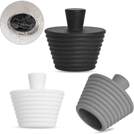 3er Pack Silikon Abflussstopfen, Spüle, Universal Abflussstopfen für Spüle, Badewanne, Abfluss, Küche, Abflussstopfen 4,5 x 2,9 cm (schwarz, weiß (1/5)
