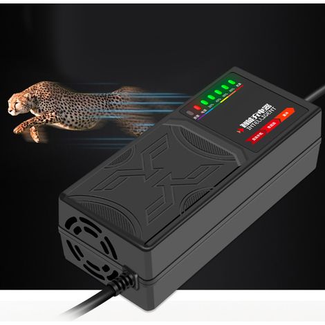 Chargeur intelligent pour vélo électrique et trottinette, indicateur LED 7 lumières, chargeur de batterie automatique, adaptateur secteur compact, sécurité intégrée, pour batterie lithium et plomb. (1/5)