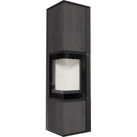 Kaminofen aus Stahl KRATKI TORA/L 8 kW Ø 150 Quarzsinter NATURALI PIETRA DI SAVOIA ANTRANCITE BOCCIARDATA mit Türfeder (1/5)
