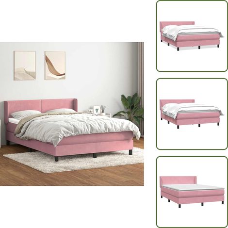 Testiera letto - vidaXL Giroletto a Molle con Materasso Rosa 160x210 cm in Velluto - Materasso rosa