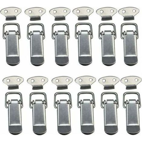 12 Chiusure a leva, chiusure a molla, chiusure a toggle, chiusure a molla con gancio, chiusura a molla in acciaio inox per armadio, cassa, cassetto, mobile (1/4)