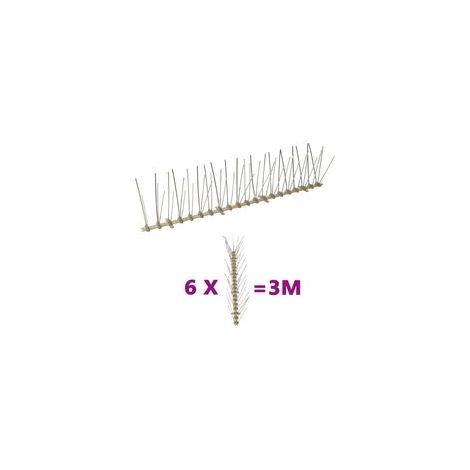 Juego de 6 pinchos antipalomas, 3 m, plástico, 5 filas - Crezuo (1/4)