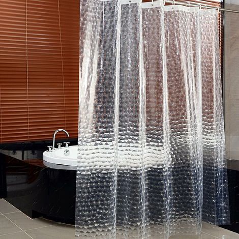 Rideau de Douche Transparent, 180x200cm 3D Rideau Douche Salle de Bain PEVA Anti moisissure Antibactérien Imperméable Lavable avec 12 Anneaux Crochets pour Baignoire, sans PVC (1/5)