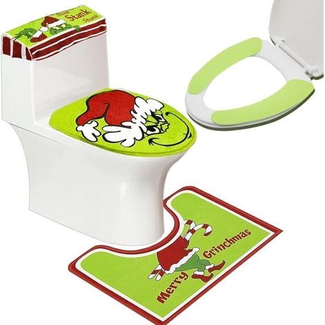 Christmas Bathroom Decorations, Grinch Bathroom Set, 4 Piece Bathroom Toilet Seat Set (1/4)