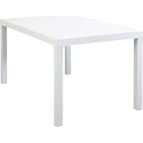 Tavolo da giardino in plastica rettangolare, Rattan - Tavolo da pranzo per esterno, terrazzo - 6 posti - Bianco (1/3)