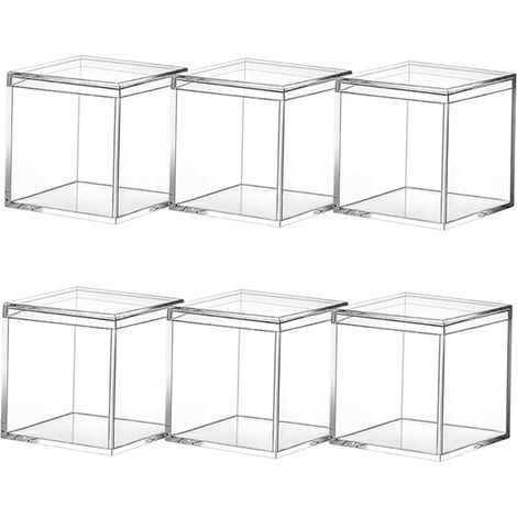 Lot de 6 Boîtes à Bonbons Carrées en Acrylique Transparent 10X10X10 CM 800 Ml Couvercles Boîtes de Rangement pour Chocolat et Coffrets Présents pour Mariage Fêtes et (1/5)